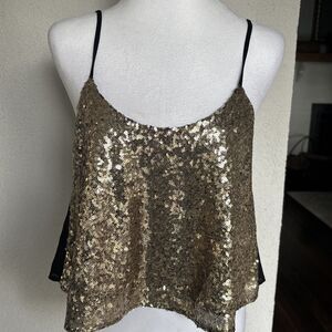 Necessary Gold Sequin Crop Too With Adjustable Straps Size Medium